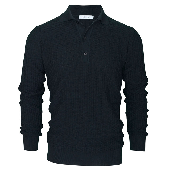 3 Button Waffle Polo – Black
