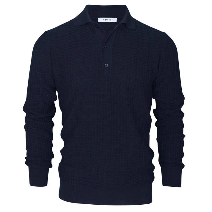 3 Button Waffle Polo – Navy